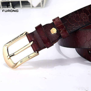 Planet Gates FURONG Female Leather Belt Genuine Cow Skin Women's Belt Black for Jeans Rhinestone Embossing Designer Pin Buckle Belt Lady