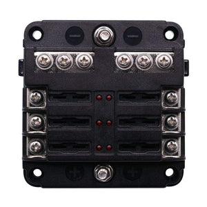 Fuse Box with Negative Bus Blade Fuses Holder Block 6/12 Way with LED Indicator for Boat Van Car Truck Marine