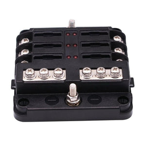Fuse Box with Negative Bus Blade Fuses Holder Block 6/12 Way with LED Indicator for Boat Van Car Truck Marine