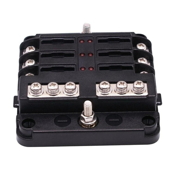 Fuse Box with Negative Bus Blade Fuses Holder Block 6/12 Way with LED Indicator for Boat Van Car Truck Marine