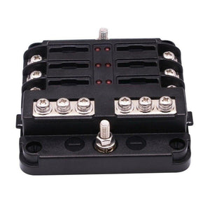 Fuse Box with Negative Bus Blade Fuses Holder Block 6/12 Way with LED Indicator for Boat Van Car Truck Marine