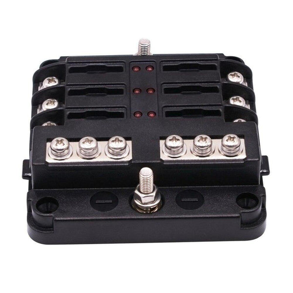 Fuse Box with Negative Bus Blade Fuses Holder Block 6/12 Way with LED Indicator for Boat Van Car Truck Marine