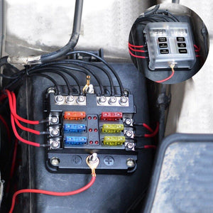 Fuse Box with Negative Bus Blade Fuses Holder Block 6/12 Way with LED Indicator for Boat Van Car Truck Marine