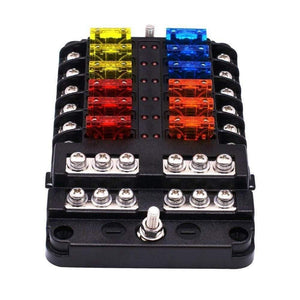 Fuse Box with Negative Bus Blade Fuses Holder Block 6/12 Way with LED Indicator for Boat Van Car Truck Marine