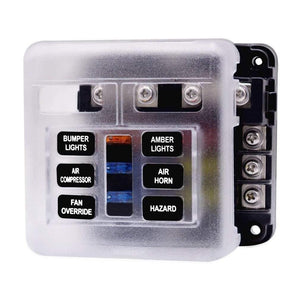 Fuse Box with Negative Bus Blade Fuses Holder Block 6/12 Way with LED Indicator for Boat Van Car Truck Marine
