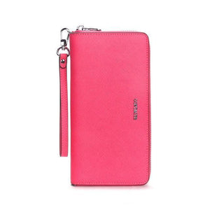 Planet Gates Fushia / China Women Cow Leather Clutch Ladies Continent Purses Metalic Genuine Leather Wallets Cell Phone Holder Hot Sale