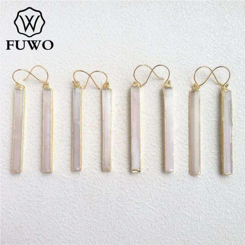Planet Gates FUWO Natural Selenite Earrings 24K Gold Electroplate Raw Selenite Stone Crystal Blade Dangle Earrings Elegant Jewelry ER004