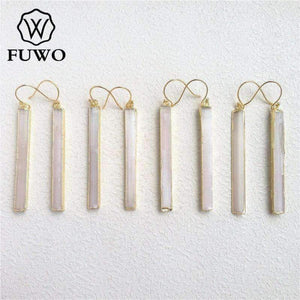 Planet Gates FUWO Natural Selenite Earrings 24K Gold Electroplate Raw Selenite Stone Crystal Blade Dangle Earrings Elegant Jewelry ER004