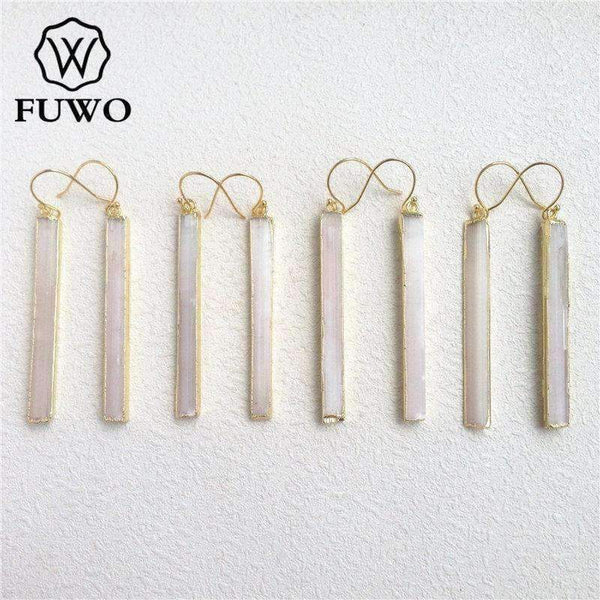 Planet Gates FUWO Natural Selenite Earrings 24K Gold Electroplate Raw Selenite Stone Crystal Blade Dangle Earrings Elegant Jewelry ER004