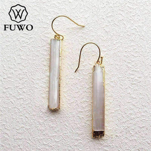 Planet Gates FUWO Natural Selenite Earrings 24K Gold Electroplate Raw Selenite Stone Crystal Blade Dangle Earrings Elegant Jewelry ER004