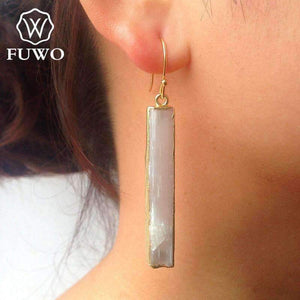 Planet Gates FUWO Natural Selenite Earrings 24K Gold Electroplate Raw Selenite Stone Crystal Blade Dangle Earrings Elegant Jewelry ER004