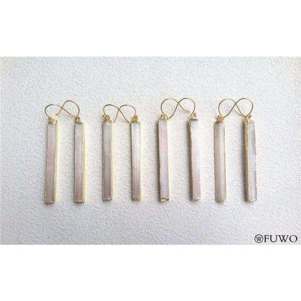 Planet Gates FUWO Natural Selenite Earrings 24K Gold Electroplate Raw Selenite Stone Crystal Blade Dangle Earrings Elegant Jewelry ER004
