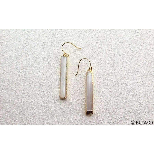 Planet Gates FUWO Natural Selenite Earrings 24K Gold Electroplate Raw Selenite Stone Crystal Blade Dangle Earrings Elegant Jewelry ER004