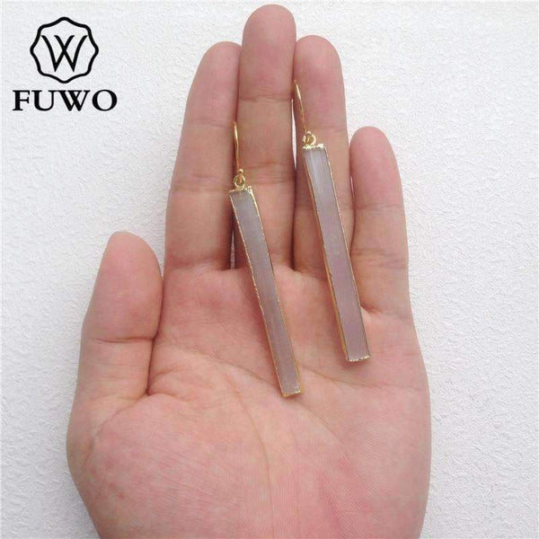 Planet Gates FUWO Natural Selenite Earrings 24K Gold Electroplate Raw Selenite Stone Crystal Blade Dangle Earrings Elegant Jewelry ER004