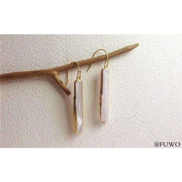 Planet Gates FUWO Natural Selenite Earrings 24K Gold Electroplate Raw Selenite Stone Crystal Blade Dangle Earrings Elegant Jewelry ER004