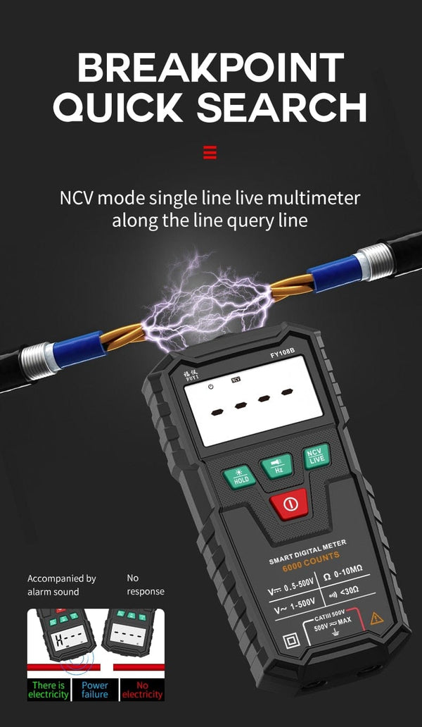 Planet Gates FUYI FY108B Mini Intelligent Automatic Multimeter Digital Multimeter 6000Analog Tester True RMS High Precision NCV Tester