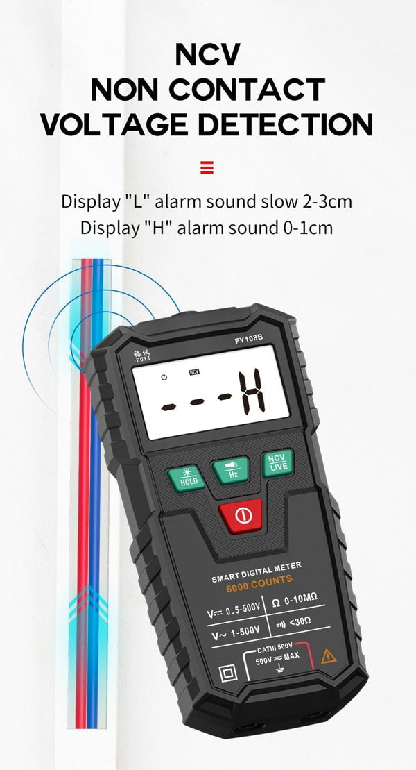 Planet Gates FUYI FY108B Mini Intelligent Automatic Multimeter Digital Multimeter 6000Analog Tester True RMS High Precision NCV Tester
