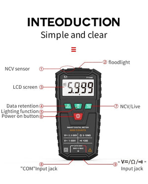 Planet Gates FUYI FY108B Mini Intelligent Automatic Multimeter Digital Multimeter 6000Analog Tester True RMS High Precision NCV Tester