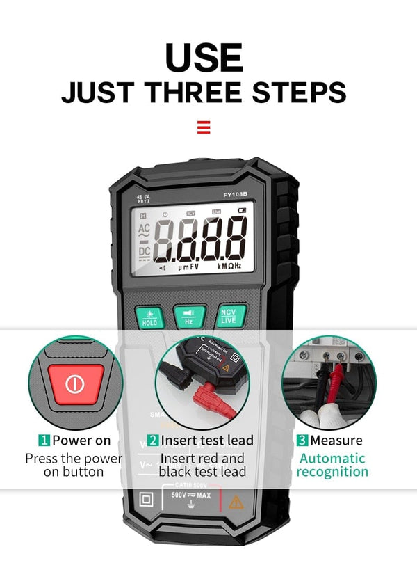 Planet Gates FUYI FY108B Mini Intelligent Automatic Multimeter Digital Multimeter 6000Analog Tester True RMS High Precision NCV Tester