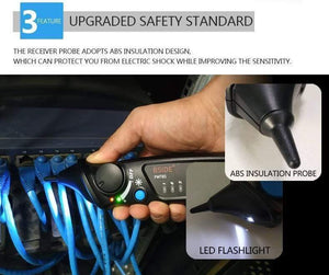 Planet Gates FWT81 Cable Tracker RJ45 RJ11 Telephone Wire Network LAN TV Electric Line Finder Tester With AVD06 Dual Mode Non-contact Voltage Detector AC 12-1000V Auto/Manual NCV Tester Live Wire Check Sensitivity Adjustable