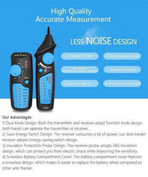Planet Gates FWT81 Cable Tracker RJ45 RJ11 Telephone Wire Network LAN TV Electric Line Finder Tester With AVD06 Dual Mode Non-contact Voltage Detector AC 12-1000V Auto/Manual NCV Tester Live Wire Check Sensitivity Adjustable