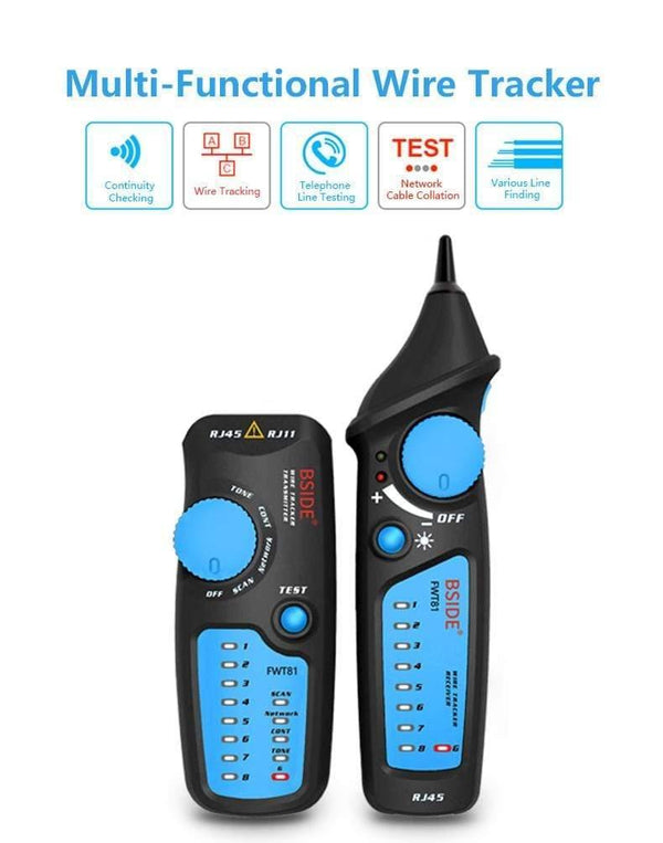 Planet Gates FWT81 Cable Tracker RJ45 RJ11 Telephone Wire Network LAN TV Electric Line Finder Tester With AVD06 Dual Mode Non-contact Voltage Detector AC 12-1000V Auto/Manual NCV Tester Live Wire Check Sensitivity Adjustable
