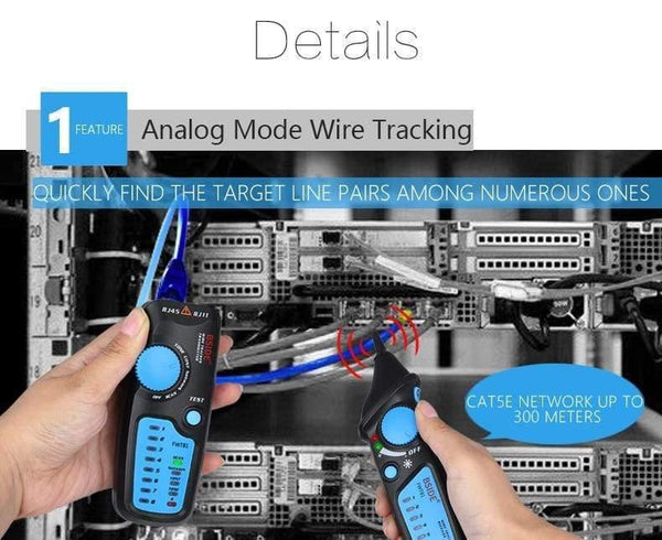 Planet Gates FWT81 Cable Tracker RJ45 RJ11 Telephone Wire Network LAN TV Electric Line Finder Tester With AVD06 Dual Mode Non-contact Voltage Detector AC 12-1000V Auto/Manual NCV Tester Live Wire Check Sensitivity Adjustable