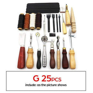 Planet Gates G set 25PCS DIY Professional Leather Craft Tools Kit Hand Sewing Stitching Punch Carving Work Saddle Groover Set Accessories DIY Tool Box