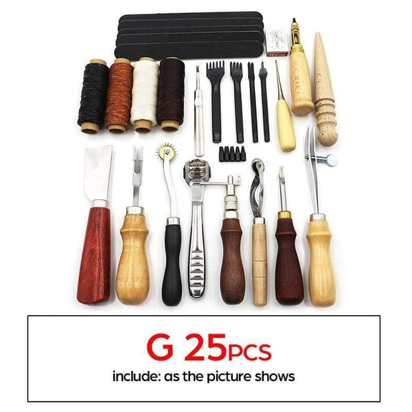 Planet Gates G set 25PCS DIY Professional Leather Craft Tools Kit Hand Sewing Stitching Punch Carving Work Saddle Groover Set Accessories DIY Tool Box