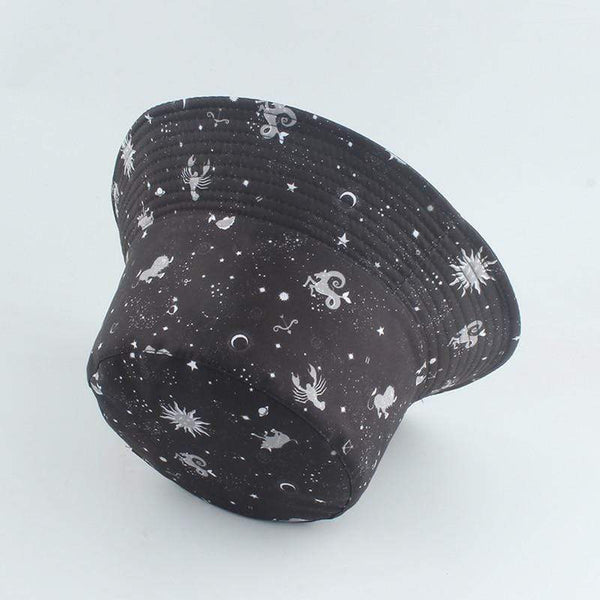 Planet Gates Galaxy Stars Print Panama Hat Cap Reversible Bucket Hat Summer Sun Hats For Women Men Gorro