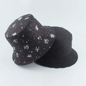 Planet Gates Galaxy Stars Print Panama Hat Cap Reversible Bucket Hat Summer Sun Hats For Women Men Gorro