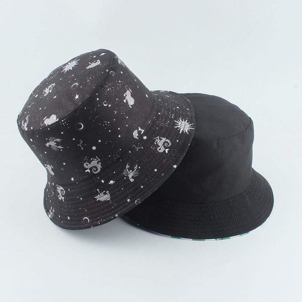 Planet Gates Galaxy Stars Print Panama Hat Cap Reversible Bucket Hat Summer Sun Hats For Women Men Gorro