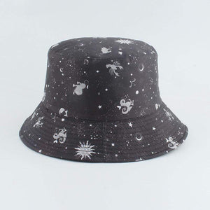 Planet Gates Galaxy Stars Print Panama Hat Cap Reversible Bucket Hat Summer Sun Hats For Women Men Gorro