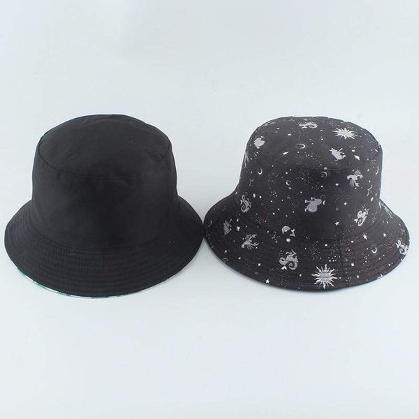 Planet Gates Galaxy Stars Print Panama Hat Cap Reversible Bucket Hat Summer Sun Hats For Women Men Gorro