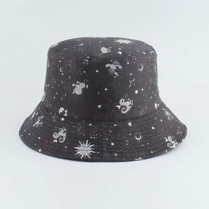 Planet Gates Galaxy Stars Print Panama Hat Cap Reversible Bucket Hat Summer Sun Hats For Women Men Gorro