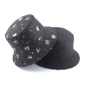 Planet Gates Galaxy Stars Print Panama Hat Cap Reversible Bucket Hat Summer Sun Hats For Women Men Gorro