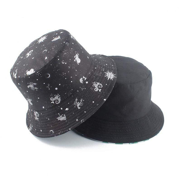 Planet Gates Galaxy Stars Print Panama Hat Cap Reversible Bucket Hat Summer Sun Hats For Women Men Gorro