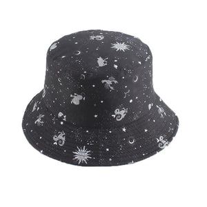 Planet Gates Galaxy Stars Print Panama Hat Cap Reversible Bucket Hat Summer Sun Hats For Women Men Gorro