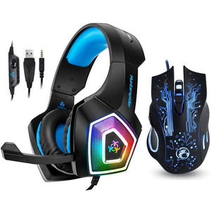 Planet Gates Gaming Headset Stereo Bass Heaphone With Mic LED Light for PS4 Xbox One PC+5000DPI