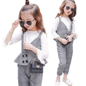 Planet Gates Gary / 3T Autumn Girls Clothing Sets Kids Plaid Suspenders Vest Jackets+Pant 2pcs/sets Tracksuit Children teenage England Suit Sport Suit