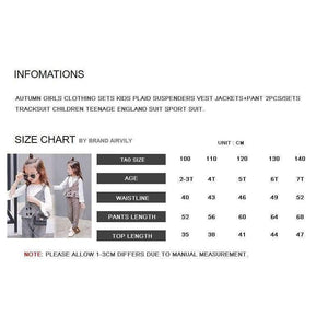 Planet Gates Gary / 3T Autumn Girls Clothing Sets Kids Plaid Suspenders Vest Jackets+Pant 2pcs/sets Tracksuit Children teenage England Suit Sport Suit