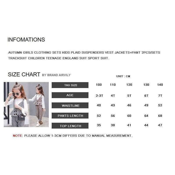 Planet Gates Gary / 3T Autumn Girls Clothing Sets Kids Plaid Suspenders Vest Jackets+Pant 2pcs/sets Tracksuit Children teenage England Suit Sport Suit