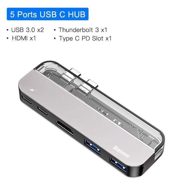 Baseus USB C HUB USB HUB to USB 3.0 HDMI Adapter for MacBook Pro Air HUB Thunderbolt 3 Dock RJ45 USB Splitter Dual Type C HUB