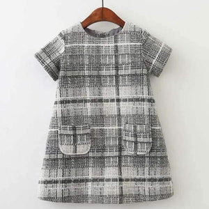 Planet Gates Gary AZ1209 / 3T Girls Dress  New Brand Girls Clothes European And America Style Kids Clothes Plaid Pocket Design Baby Girls Dress