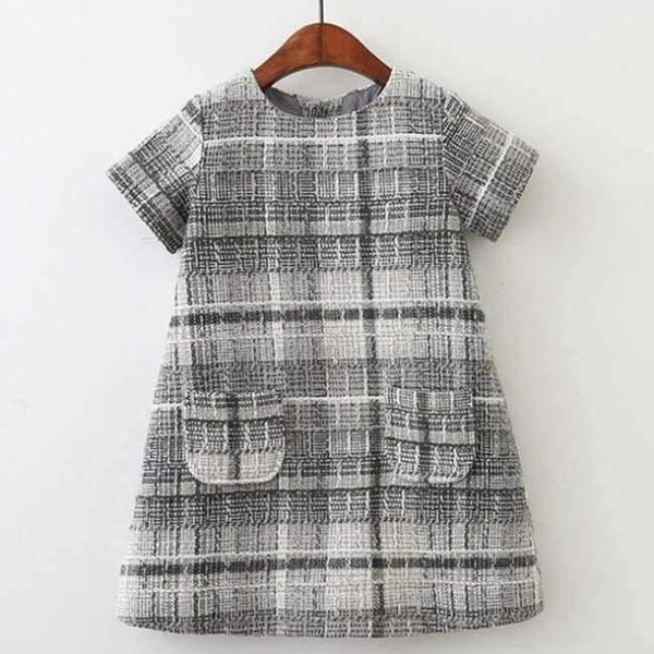 Planet Gates Gary AZ1209 / 3T Girls Dress  New Brand Girls Clothes European And America Style Kids Clothes Plaid Pocket Design Baby Girls Dress