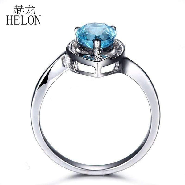 Planet Gates Gemstone Diamonds Jewelry Ring Solid 10K White Gold Natural Diamond Jewelry 8x6mm Pear Cut Blue Topaz Wedding Ring