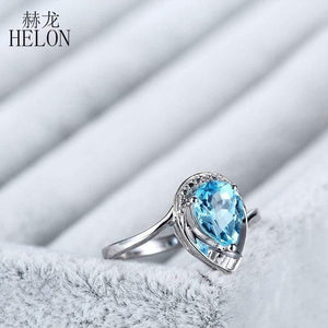 Planet Gates Gemstone Diamonds Jewelry Ring Solid 10K White Gold Natural Diamond Jewelry 8x6mm Pear Cut Blue Topaz Wedding Ring