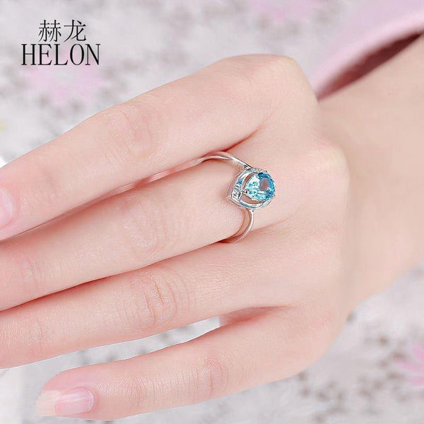 Planet Gates Gemstone Diamonds Jewelry Ring Solid 10K White Gold Natural Diamond Jewelry 8x6mm Pear Cut Blue Topaz Wedding Ring