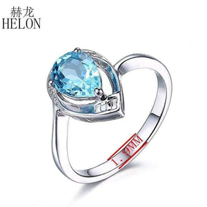 Planet Gates Gemstone Diamonds Jewelry Ring Solid 10K White Gold Natural Diamond Jewelry 8x6mm Pear Cut Blue Topaz Wedding Ring