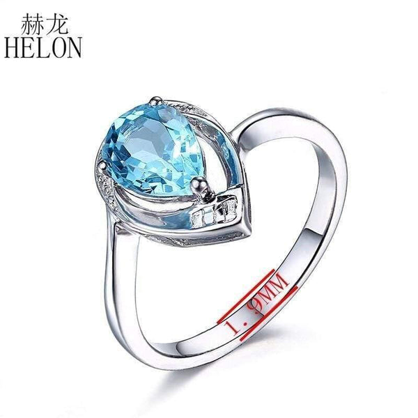 Planet Gates Gemstone Diamonds Jewelry Ring Solid 10K White Gold Natural Diamond Jewelry 8x6mm Pear Cut Blue Topaz Wedding Ring